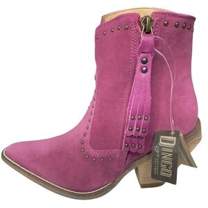Dingo Women's Fuchsia Suede Studded Western Ankle Boots Size 8 Fringe Tassels